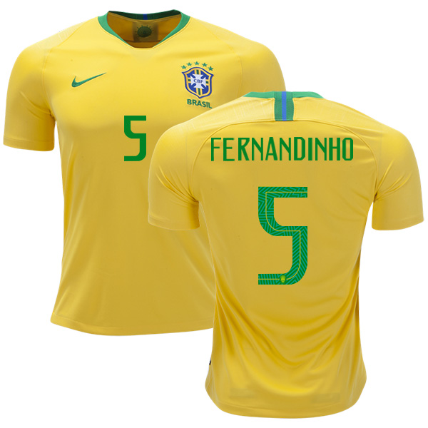 Brazil #5 Fernandinho Home Soccer Country Jersey - Click Image to Close